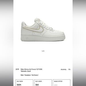 Nike Air Force 1 white & gold size W8/ M6.5